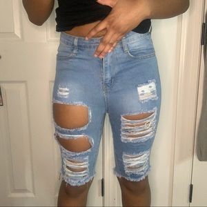 Blue distressed Bermuda shorts